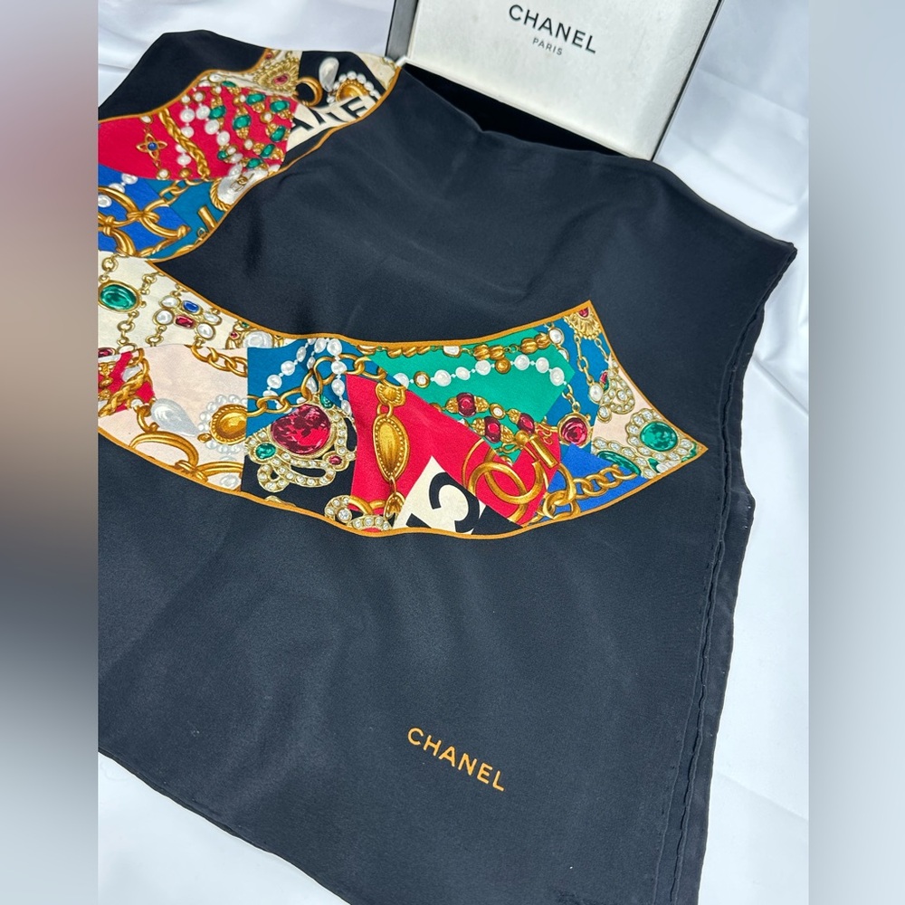 Chanel Authentic Logo Scarf 33x34 with Box - Picture 6 of 13